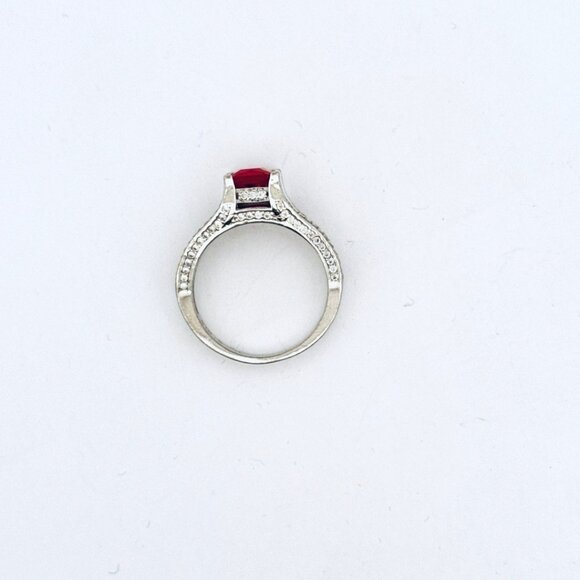 Estate Sterling Silver 925 Red Emerald Cut Gemstone Ring Split Shank Size 8 - Picture 4 of 11